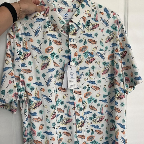 Southern Tide Short Sleeve Intercoastal Poolside View Sport Shirt Classic White - Picture 5 of 6